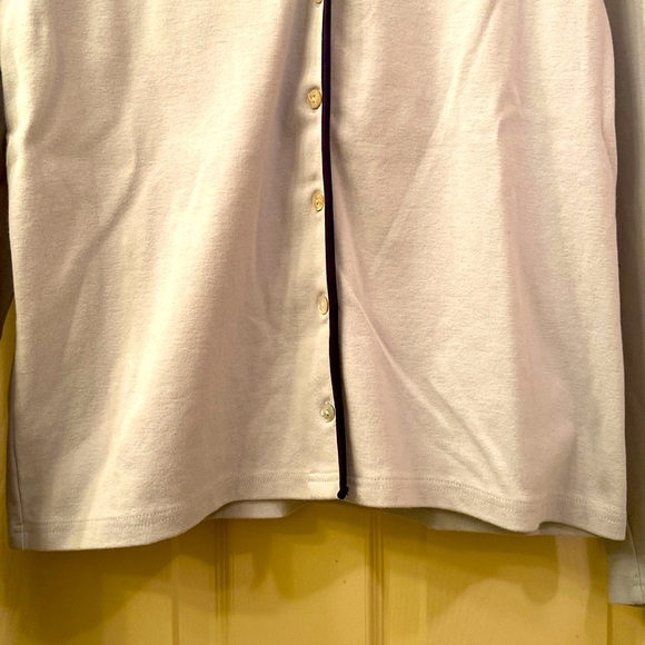 LL Bean Cardigan Sweater Pale Blue Lightweight Navy Trim Cotton Buttons WM SZ M - Picture 4 of 13